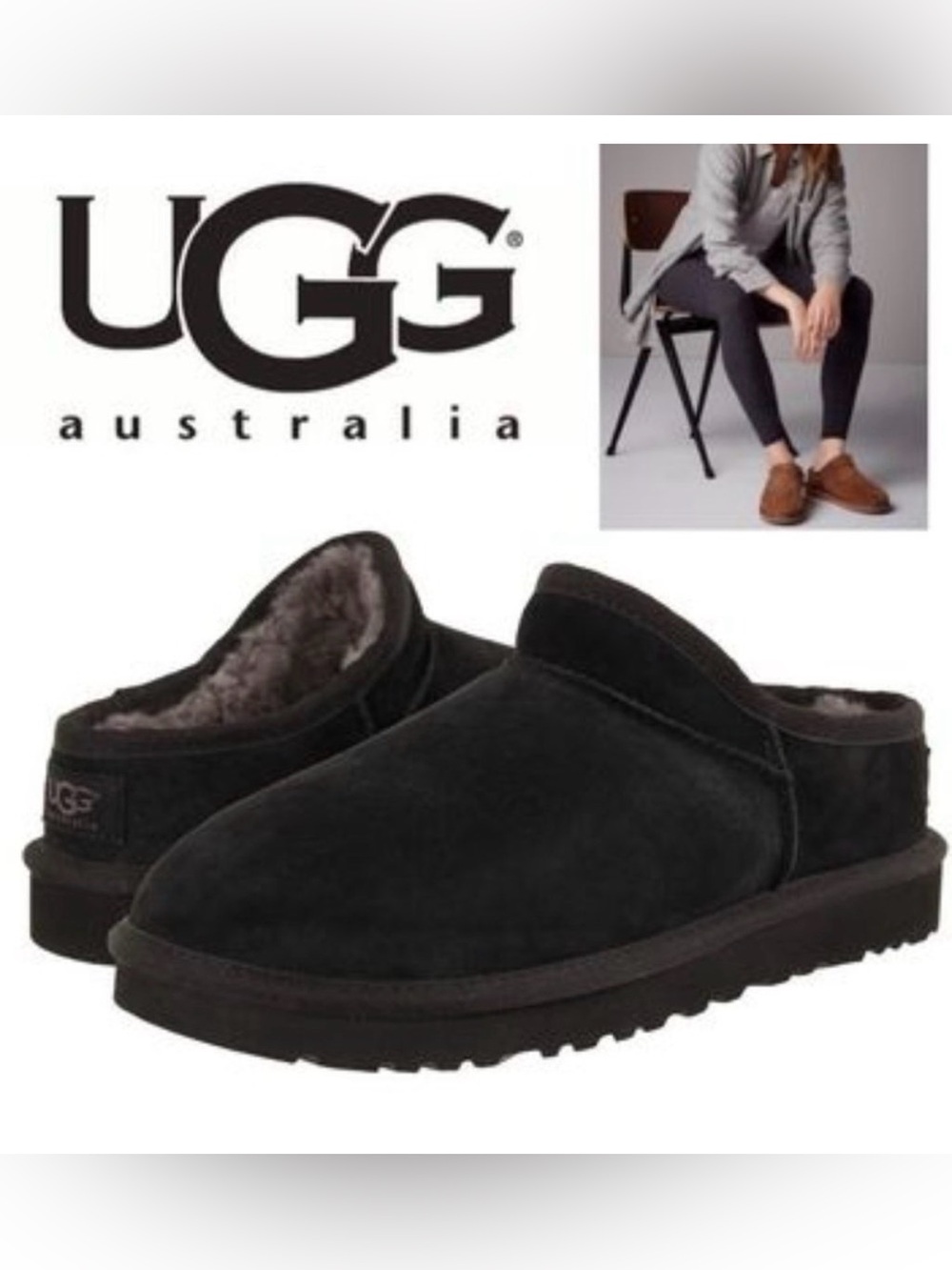 New UGG Classic Suede Slippers Black